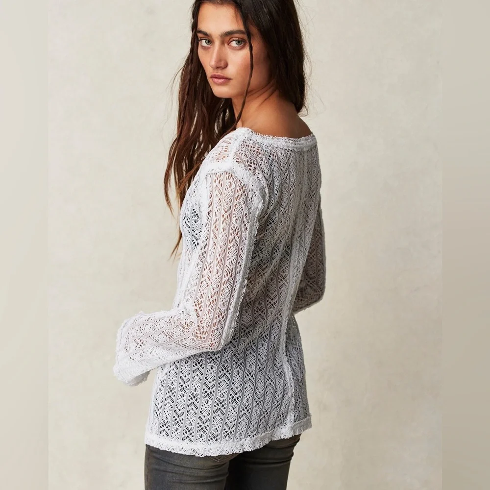 Free People On The Road Twisted Lace Tee in Ivory size XS NWT